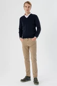 Koyu Lacivert Uzun Kollu  Örme V Yaka    Klasik Comfort Fit Rahat Kesim Triko 1012235900 - 6
