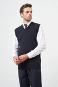 Koyu Lacivert Düz Örme V Yaka Classic Comfort Fit Triko 1012245003 - 2