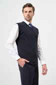 Koyu Lacivert Düz Örme V Yaka Classic Comfort Fit Triko 1012245003 - 3
