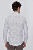 Koyu Bej Uzun Kol Baskılı Balıksırtı Düğmeli Yaka  Pamuklu Slim Fit Dar Kesim Klasik Gömlek 1004225911 - 7