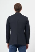 Koyu Lacivert Kruvaze Kaşe Kılıç Yaka Düz Yırtmaçsız Tam Astar Slim Fit Classic Kaban 1008245152 - 5