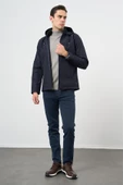 Koyu Lacivert Kapüşonlu Astarlı Slim Fit Dar Kesim Casual Mont 1007235900 thumbnail 3