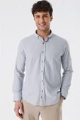 Gri Kısalabilir Kollu Cepsiz Biyeli %100 Pamuk Casual Slim Fit Dar Kesim Gömlek 1004230179 thumbnail 2