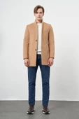 Camel Kaşe Dik Yaka Kapitoneli Astar Slim Fit Dar Kesim Klasik Kaban 1008245171 - 2