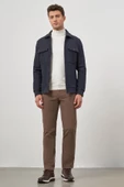 Koyu Lacivert Örme Bebe Yaka Kendinden Desenli Yırtmaçsız Astarsız Slim Fit Classic Mont 1007245156 - 4