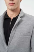 Gri Kaşe Dik Yaka Kapitoneli Astar Slim Fit Dar Kesim Klasik Kaban 1008245171 - 4