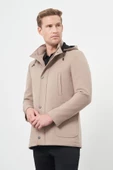 Taş Rengi Kaşe Dik Yaka Astarlı Slim Fit Dar Kesim Klasik Kaban 1008245272 - 2
