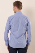 Mavi Uzun Kollu Filafil Desen Filafil Sert Yaka Cepsiz Pamuklu Basic Slim Gömlek 1004230907 thumbnail 5