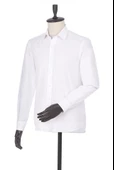 Beyaz Uzun Kol Filafil Sert Yaka  Slim Fit Dar Kesim Basic Gömlek 1004225008 - 5