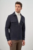 Koyu Lacivert Örme Bebe Yaka Kendinden Desenli Yırtmaçsız Astarsız Slim Fit Classic Mont 1007245156 - 7