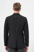 Siyah Kruvaze Kaşe Kılıç Yaka Düz Yırtmaçsız Tam Astar Slim Fit Classic Kaban 1008245152 - 5
