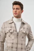 Taba Örme Bebe Yaka Kendinden Desenli Yırtmaçsız Astarsız Slim Fit Classic Mont 1007245157 - 3