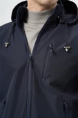 Koyu Lacivert Kapüşonlu Astarlı Slim Fit Dar Kesim Casual Mont 1007235900 thumbnail 4