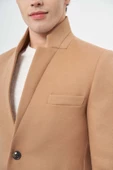 Camel Kaşe Dik Yaka Kapitoneli Astar Slim Fit Dar Kesim Klasik Kaban 1008245171 - 4