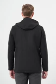 Siyah Kaşe Dik Yaka Astarlı Slim Fit Dar Kesim Klasik Kaban 1008245272 - 5