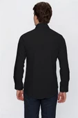 Siyah Uzun Kol Sert Yaka  Slim Fit Dar Kesim Basic Gömlek 1004225057 thumbnail 5