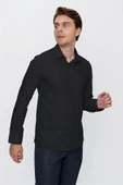 Siyah Uzun Kol Sert Yaka  Slim Fit Dar Kesim Basic Gömlek 1004225057 thumbnail 3