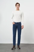 Lacivert Düz Gabardin Pamuklu 5 Cep Slim Fit Casual Denim Pantolon 1023245155 - 3