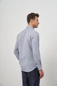 Koyu Lacivert Uzun Kol Kendinden Armürlü Cepsiz Pamuklu Classic Slim Fit Gömlek 1004245161 - 6