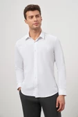 Beyaz Uzun Kol Kendinden Desenli Armürlü 032 Sert Yaka Classic Slim Fit Gömlek 1004245152 thumbnail 4