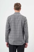 Füme Uzun Kol Ekose Desen Gabardin Sert Yaka Cepli Pamuklu Classic Comfort Fit Gömlek 1004245170 - 5