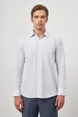 Koyu Lacivert Uzun Kol Çizgili Desen Bez Ayağı 041 Sert Yaka Classic Comfort Fit Gömlek 1004240263 - 5