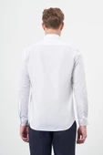 Beyaz Uzun Kol Çizgili Desen Gabardin Sert Yaka Cepsiz Pamuklu Classic Slim Fit Gömlek 1004245205 thumbnail 5