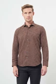 Koyu Kahverengi Uzun Kol Yarım İtalyan Yaka Cepsiz Pamuklu Classic Slim Fit Gömlek 1004245222 thumbnail 1