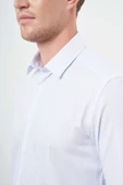 Beyaz Uzun Kol Çizgili Desen Oxford Sert Yaka Cepsiz Pamuklu Classic Slim Fit Gömlek 1004245206 thumbnail 5