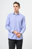 Mavi Uzun Kol Desen Yarım İtalyan Yaka Cepli Pamuklu Classic Comfort Fit Gömlek 1004245195 thumbnail 3
