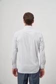 Koyu Lacivert Uzun Kol Çizgili Desen Bez Ayağı 041 Sert Yaka Classic Comfort Fit Gömlek 1004240263 - 7