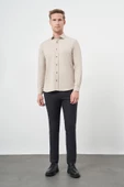 Bej Uzun Kol Düz Bez Ayağı Yarım İtalyan Yaka Cepsiz Pamuklu Classic Slim Fit Gömlek 1004245211 thumbnail 2