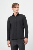 Siyah Uzun Kol Düz Bez Ayağı Yarım İtalyan Yaka Cepsiz Pamuklu Classic Slim Fit Gömlek 1004245211 thumbnail 1