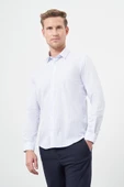 Beyaz Uzun Kol Çizgili Desen Oxford Sert Yaka Cepsiz Pamuklu Classic Slim Fit Gömlek 1004245206 thumbnail 3