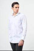 Beyaz Uzun Kol Desen Yarım İtalyan Yaka Cepli Pamuklu Classic Comfort Fit Gömlek 1004245184 thumbnail 1