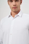 Beyaz Uzun Kol Kendinden Desenli Armürlü 032 Sert Yaka Classic Slim Fit Gömlek 1004245151 - 6