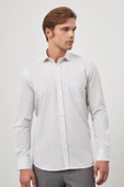 Beyaz Uzun Kol Kareli Desen Gabardin Yarım İtalyan Cepli Classic Comfort Fit Gömlek 1004245193 thumbnail 5