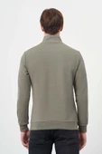 Koyu Haki Örme Hakim Yaka Pamuklu Casual Slim Fit Dar Kesim Sweatshirt 1013245151 thumbnail 5
