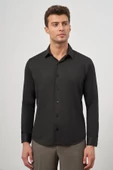 Siyah Uzun Kol Kendinden Desenli Armürlü 032 Sert Yaka Classic Slim Fit Gömlek 1004245152 thumbnail 3