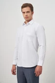 Beyaz Uzun Kol Kendinden Armürlü Cepli Pamuklu Classic Comfort Fit Gömlek 1004245155 thumbnail 3