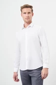 Beyaz Uzun Kol Kendinden Armürlü Cepsiz Pamuklu Classic Slim Fit Gömlek 1004245202 thumbnail 3