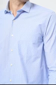 Mavi Uzun Kol Kendinden Armürlü Yarım İtalyan Cepli Pamuklu Classic Comfort Fit Gömlek 1004245210 thumbnail 4
