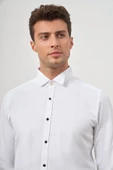 Beyaz Uzun Kol Kendinden Armürlü Ata Yaka Cepsiz Pamuklu Ceremony Slim Fit Gömlek 1004240331 thumbnail 4