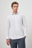 Beyaz Uzun Kol Kendinden Armürlü Cepli Pamuklu Classic Comfort Fit Gömlek 1004245155 thumbnail 1