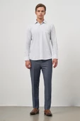 Koyu Lacivert Uzun Kol Çizgili Desen Bez Ayağı 041 Sert Yaka Classic Comfort Fit Gömlek 1004240263 - 2