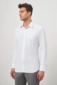 Beyaz Uzun Kol Kendinden Desenli Armürlü 041 Sert Yaka Classic Comfort Fit Gömlek 1004245154 thumbnail 3