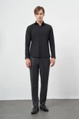 Siyah Uzun Kol Düz Bez Ayağı Yarım İtalyan Yaka Cepsiz Pamuklu Classic Slim Fit Gömlek 1004245211 thumbnail 2