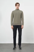 Koyu Haki Örme Hakim Yaka Pamuklu Casual Slim Fit Dar Kesim Sweatshirt 1013245151 thumbnail 2