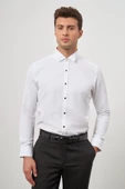 Beyaz Uzun Kol Kendinden Armürlü Ata Yaka Cepsiz Pamuklu Ceremony Slim Fit Gömlek 1004240331 thumbnail 1