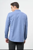 Mavi Uzun Kol Düz Gabardin Sert Yaka Cepli Pamuklu Classic Comfort Fit Gömlek 1004245168 - 5